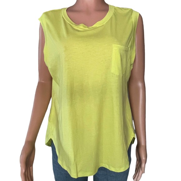 LOFT Tops - Ann Taylor Loft T-Shirt Womens Large Neon Green Sleeveless Pocket Cotton NEW